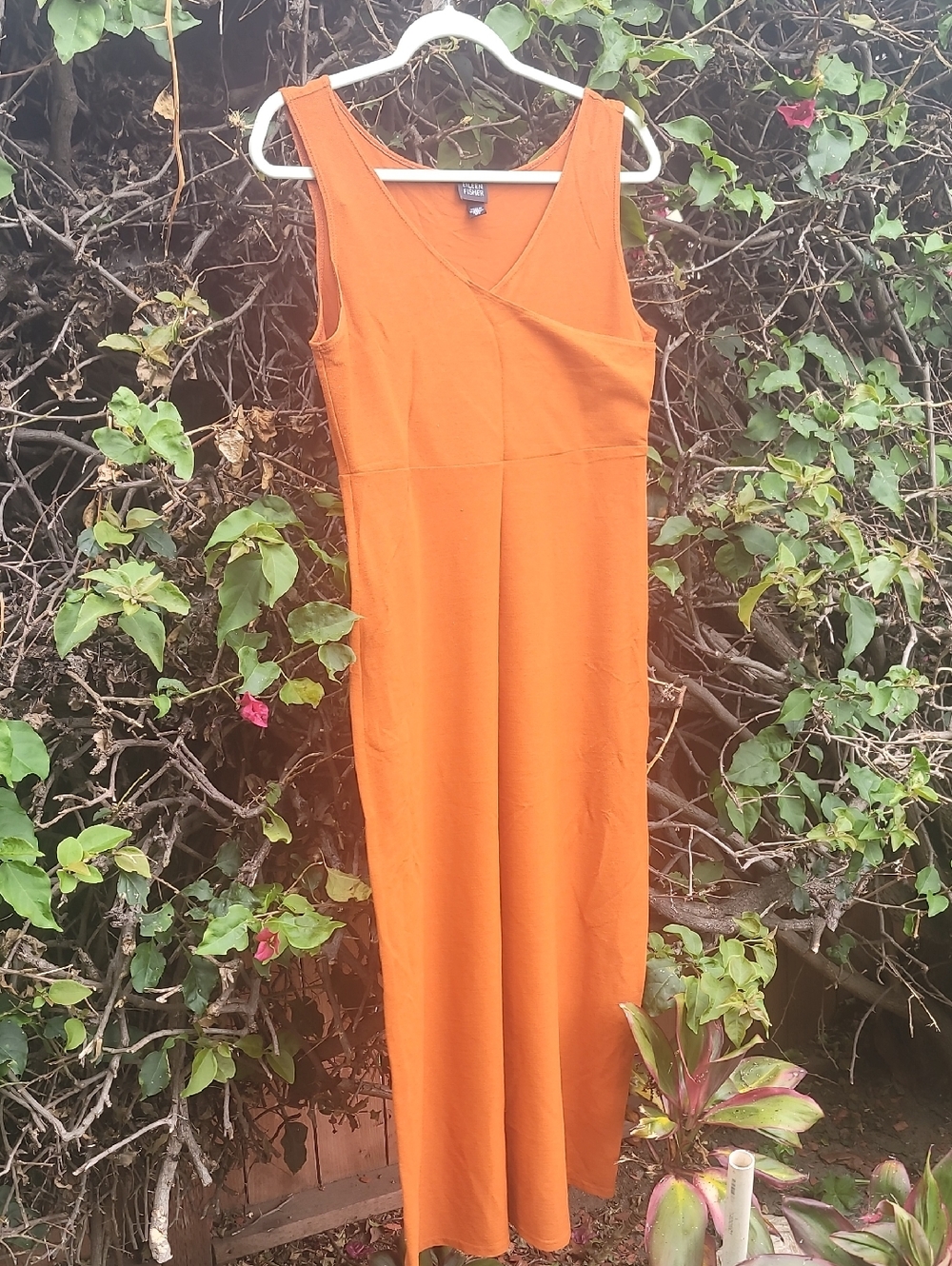 EILEEN FISHER short Sleeve Form Fitting  Midi Dress Orange SIZE XS